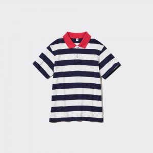 Camiseta Uniqlo Dry Pique Striped Short Sleeved Polo Shirt Niños Azul Marino | 328-JVCWPI