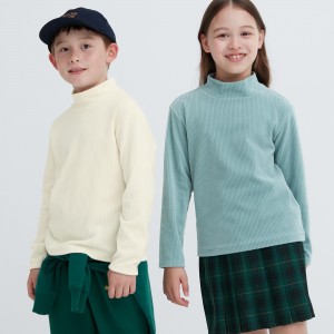 Camiseta Uniqlo Fleece Ribbed High Neck Long Sleeved T-Shirt Niños Blancas | 249-ZHBJCL