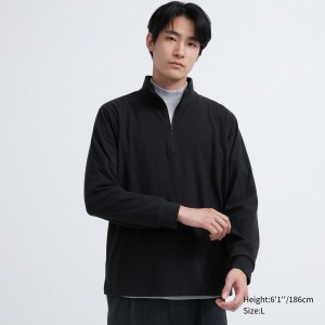 Camiseta Uniqlo Fleece Stretch Half Zipped Long Sleeved T-Shirt Hombre Negras | 465-JPDYHU