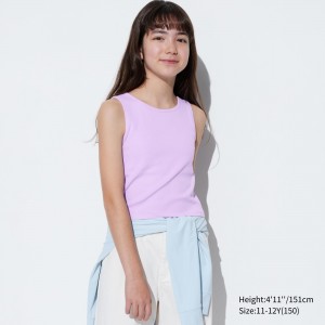 Camiseta Uniqlo Girls Airism Cotton Ribbed Sleeveless Bra Top Niños Moradas | 864-ALCRED