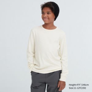 Camiseta Uniqlo Heattech Extra Warm Cotton Waffle Crew Neck Long Sleeved Thermal Top Niños Blancas | 193-PNMZGS