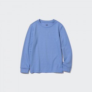 Camiseta Uniqlo Heattech Extra Warm Cotton Crew Neck Long Sleeved Thermal Top Niños Azules | 124-TLHFEA