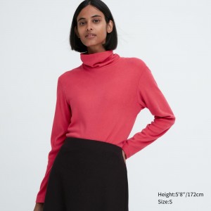 Camiseta Uniqlo Heattech Fleece Turtleneck Long Sleeved Thermal Top Mujer Rojas | 832-OGNBVD