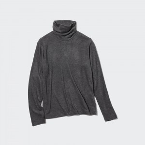 Camiseta Uniqlo Heattech Fleece Turtleneck Long Sleeved Thermal Top Mujer Gris | 125-FDGUHR