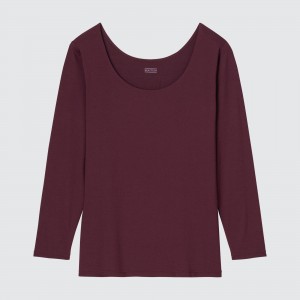 Camiseta Uniqlo Heattech Scoop Neck Long Sleeved Thermal Top Mujer Burdeos | 129-IYXDBJ