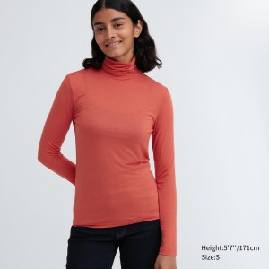 Camiseta Uniqlo Heattech Ultra Light Turtleneck Long Sleeved Thermal Top Mujer Naranjas | 295-YBKIFO