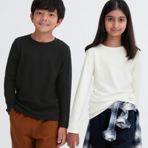 Camiseta Uniqlo Heattech Ultra Warm Crew Neck Long Sleeved Thermal Top Niños Negras | 461-AROIYQ