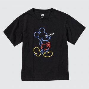 Camiseta Uniqlo Mickey Stands Ut Graphic T-Shirt Niños Negras | 576-QVTFPU