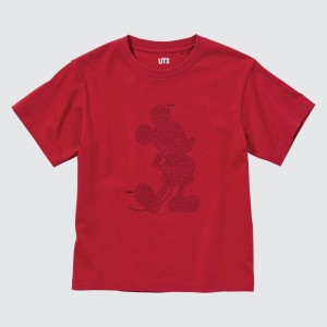 Camiseta Uniqlo Mickey Stands Ut Graphic T-Shirt Niños Rojas | 294-PFWMGH