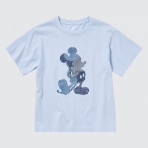 Camiseta Uniqlo Mickey Stands Ut Graphic T-Shirt Niños Azules Claro | 180-PYTCJX