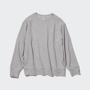Camiseta Uniqlo Soft Fleece Crew Neck Long Sleeved T-Shirt Mujer Gris | 014-XLIBCJ