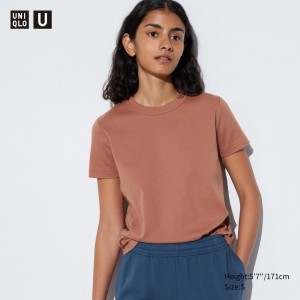 Camiseta Uniqlo Uniqlo U Crew Neck Short Sleeved T-Shirt Mujer Marrones | 045-OKAUDQ