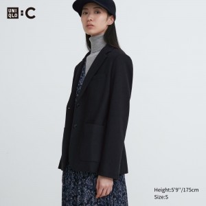 Chaquetas Uniqlo Brushed Jersey Blazer Jacket Mujer Negras | 861-OVCYHZ