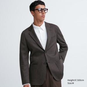 Chaquetas Uniqlo Comfort Patterned Blazer Jacket Hombre Marrones Oscuro | 368-YBXAQC