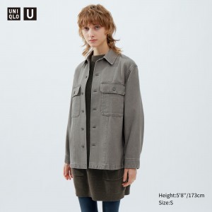 Chaquetas Uniqlo Denim Shirt Jacket Mujer Gris | 479-KAFWQY