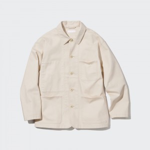 Chaquetas Uniqlo Denim Utility Jacket Hombre Blancas | 307-ZBFTCS