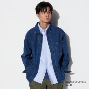 Chaquetas Uniqlo Denim Utility Jacket Hombre Azules | 284-PFORTV