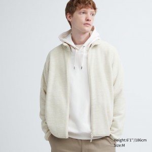 Chaquetas Uniqlo Fleece Heather Zipped Jacket Hombre Blancas | 627-ULNKOJ
