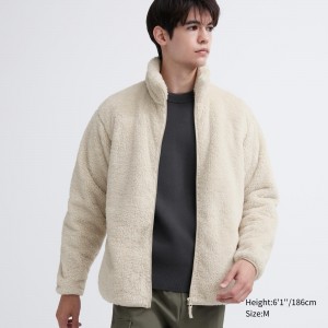 Chaquetas Uniqlo Fluffy Fleece Zipped Jacket Hombre Blancas | 752-ZPEAJB