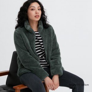 Chaquetas Uniqlo Fluffy Fleece Zipped Jacket Mujer Verde Oscuro | 752-TXNZBO