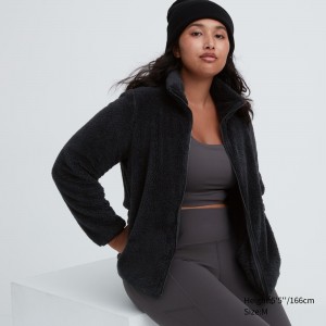 Chaquetas Uniqlo Fluffy Fleece Zipped Jacket Mujer Negras | 943-PWFAEQ