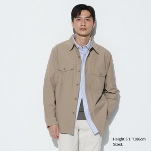 Chaquetas Uniqlo Jersey Overshirt Hombre Beige | 940-PTEHJM