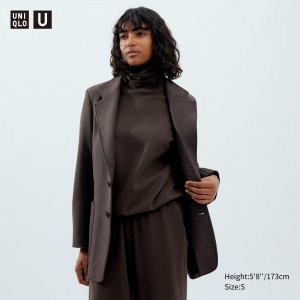 Chaquetas Uniqlo Jersey Tailored Jacket Mujer Marrones Oscuro | 259-DVMKEF