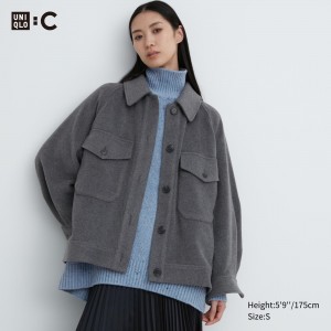 Chaquetas Uniqlo Oversized Jacket Mujer Gris | 965-QBOADC