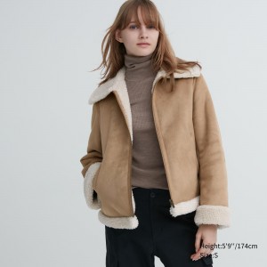 Chaquetas Uniqlo Pile Lined Jacket Mujer Beige | 047-LYTGON