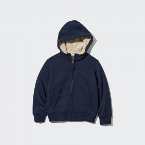 Chaquetas Uniqlo Pile Lined Sweat Zipped Hoodie Niños Azul Marino | 417-NCOYQU