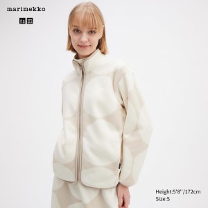 Chaquetas Uniqlo Printed Fleece Jacket Mujer Gris Claro | 736-MQRIHU