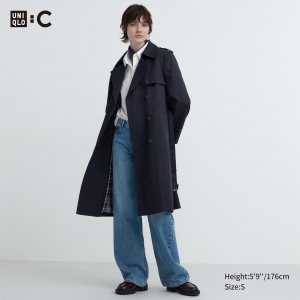 Chaquetas Uniqlo Trench Coat Mujer Azul Marino | 735-NTQKSZ