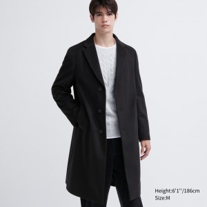 Chaquetas Uniqlo Wool Blend Chesterfield Coat Hombre Negras | 048-KUCYAN