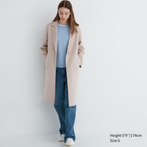 Chaquetas Uniqlo Wool Blend Long Coat Mujer Beige | 476-IGYXSV