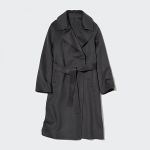 Chaquetas Uniqlo Wool Blend Oversized Long Coat Mujer Gris | 530-FLKYVD
