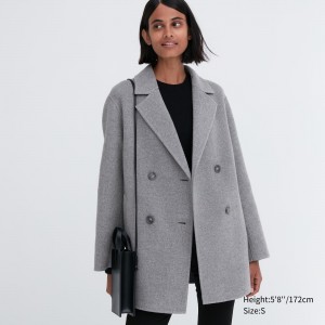 Chaquetas Uniqlo Wool Blend Short Coat Mujer Gris | 947-JSKLZQ
