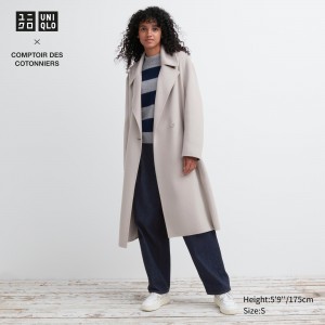 Chaquetas Uniqlo Wool Blend Wrap Coat Mujer Beige | 325-NJRTMQ