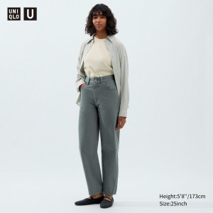Jeans Uniqlo Curved Jeans Mujer Verde Oliva | 657-JYHEMI