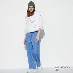 Jeans Uniqlo Denim Wide Straight Leg Cargo Trousers Mujer Azules | 756-IMHGTR