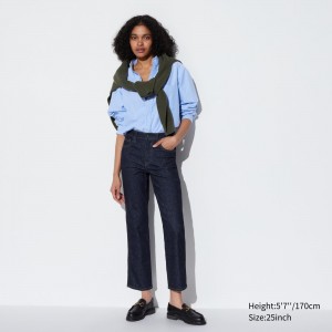 Jeans Uniqlo Slim Fit Straight Leg Ankle Length Jeans Mujer Azul Marino | 215-PRCZUG