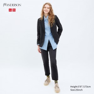 Jeans Uniqlo Slim Fit Straight Leg Jeans Mujer Gris Oscuro | 293-PXLRQY