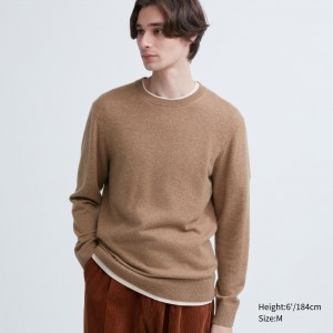 Jerséis Uniqlo 100pct Cashmere Crew Neck Jumper Hombre Marrones | 735-KGVMCO