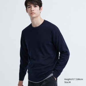 Jerséis Uniqlo 100pct Cashmere Crew Neck Jumper Hombre Azul Marino | 908-AILKTR