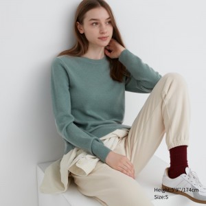 Jerséis Uniqlo 100pct Cashmere Crew Neck Jumper Mujer Verde | 872-BSDWRK