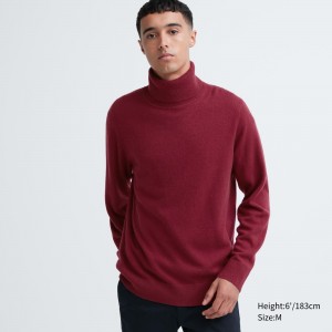 Jerséis Uniqlo 100pct Cashmere Turtleneck Jumper Hombre Burdeos | 598-OQIUXN