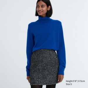 Jerséis Uniqlo 100pct Cashmere Turtleneck Jumper Mujer Azules | 458-DKYTZJ