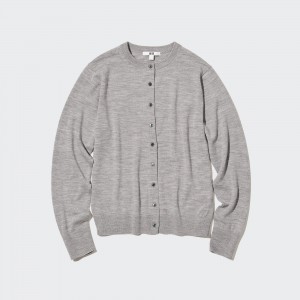 Jerséis Uniqlo 100pct Extra Fine Merino Crew Neck Cardigan Mujer Gris | 702-CUMONI