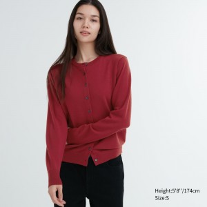Jerséis Uniqlo 100pct Extra Fine Merino Crew Neck Cardigan Mujer Rojas | 249-FWTUJK
