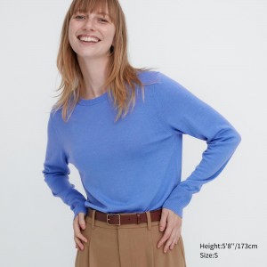 Jerséis Uniqlo 100pct Extra Fine Merino Crew Neck Jumper Mujer Azules | 015-NVARJP