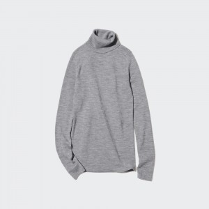 Jerséis Uniqlo 100pct Extra Fine Merino Ribbed Turtleneck Jumper Mujer Gris | 092-DYHXVE